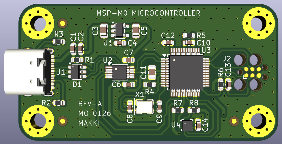 MSPM0 accelerometer board, 3D render
